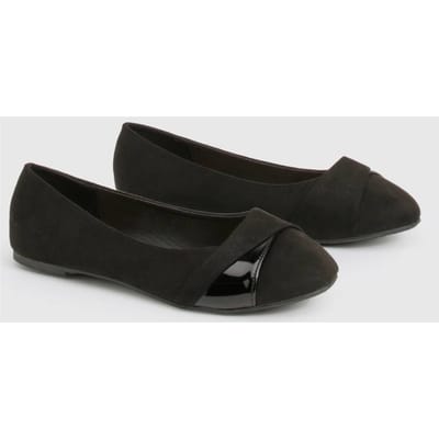 boohoo Dames Ruime pasvorm Twist-Front Ballet Flats | Zwart | Maat: 36