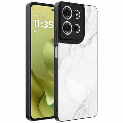 Geschikt voor Motorola Moto G86 Telefoonhoesje met Wit Marmer Opdruk - TPU Backcover Case White Marble Design - Zwart - Smartphonica geschikt voor Motorola Moto G86