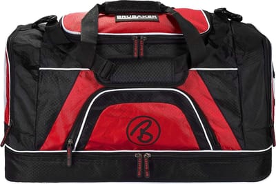 BRUBAKER 'Big Base' XXL Sporttas 90 L - Weekendtas - Voetbaltas - Gymtas - met groot vak voor natte spullen als bodemvak + schoenenvak - zwart/rood