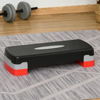 Wishdor - Aerobic stepper - Verstelbare fitness step - Antislip ontwerp - Thuisfitness - Kunststof - Zwart, grijs, rood - 68 x 29 x 15 cm