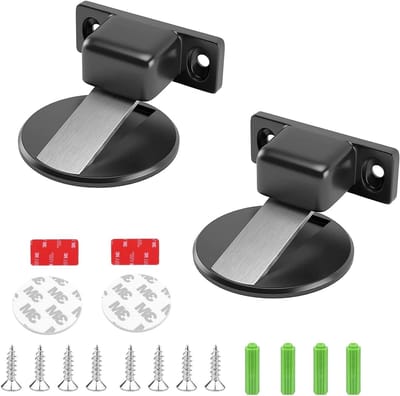 Deurstopper 2 stuks magnetische deurstopper metaal bodem onzichtbare deurgesp vloermontage plakband schroeven zwart