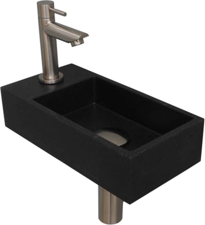 INK Versus fonteinpack inclusief quartz fontein met afzetplateau links, fonteinkraan, designsifon, designplug en montageset 36x9x18 cm, quartz zwart /