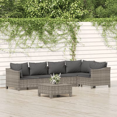 vidaXL - 6-delige - Loungeset - met - kussens - poly - rattan - grijs