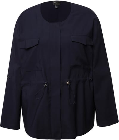 Ulla Popken - Dames - Jas trekkoord ronde hals 3/4-mouwen - Marine - Maat 42+