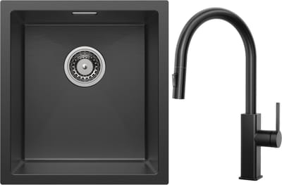 CECIPA max Spoelbak Antraciet 40x44CM - Spoelbak Keuken Met Uittrekbare Uitloop Keukenkraan - Spoelbakken Keuken - Wasbak Keuken - RVS