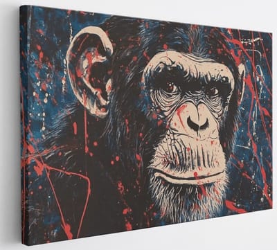 Saammp Canvas Schilderij - Aap kleurrijk portret - Abstract - Dier - 30x20 - Foto op canvas - Wanddecoratie - Muurdecoratie Woonkamer - Slaapkamer decoratie - Canvas Print