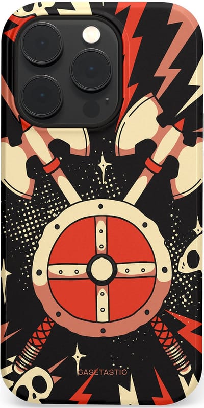 Casetastic Hoesje Geschikt voor Apple iPhone 14 Pro Magsafe - Stijlvolle Beschermende Duo-layer Case - Zwart Rood Viking