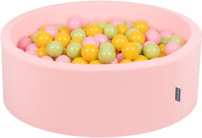 KiddyMoon ballenbad 90x30cm - 200 ballen ∅ 7cm ballenbad met kleurrijke ballen - voor baby's kinderen rond - lichtroze: wit grijs lichtgroen geel