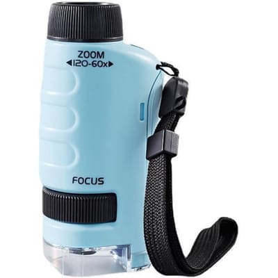 Kinderen Draagbare Microscoop Biologisch Educatief Speelgoed voor Kinderen Thuis School Wetenschap Kit LED Licht 60X--120X STEM Gift Vergrootglas XYZ with battery & 12specimen blauw
