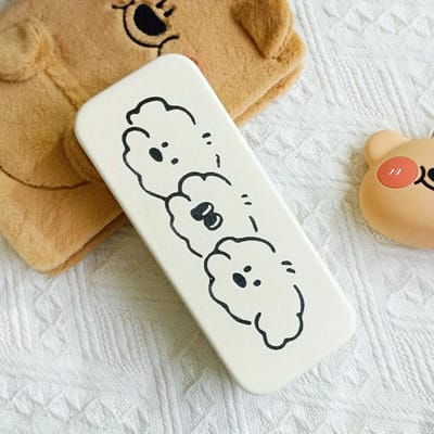 Étui à lunettes chiot dessin animé Mignon Animal Lunettes de soleil Lunettes de lecture Boîte Support Accessoire pour lunettes portable Three puppies beige