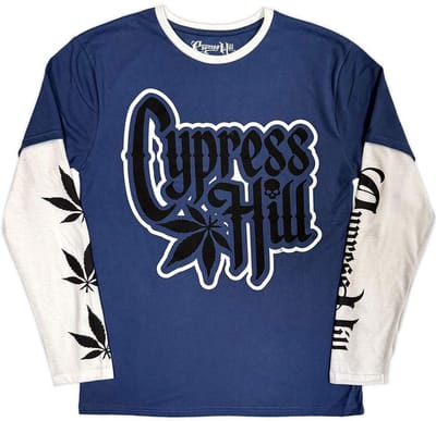 Cypress Hill - Leaf & Logo Longsleeve shirt - S - Donkerblauw/Wit