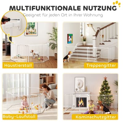 Hondenhek Opvouwbaar – 6-Delig Met Deur – 75 x 366 cm – Staal En Kunststof – Wit – Voor Kleine En Middelgrote Honden