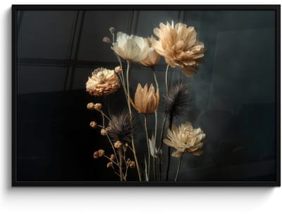 Poster in lijst - Fotolijst 120x80 cm - Posters - Boeket - Bloemen - Licht - Zwart - Posterlijst zwart - Decoratie - Wanddecoratie woonkamer - Muurdecoratie slaapkamer