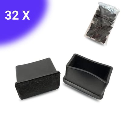 FSW-Products - 32x Premium Stoelpootdoppen Flexibel 30x20 mm - Antikras Vilt - Stoelpoot beschermers - Viltjes - Meubelvilt - Vloerbescherming - Zwart - Rechthoekig