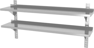 HENDI Dubbel verstelbare wandplank – roestvast staal – 1400x300x600 mm – 2 schappen – 25 kg draagkracht