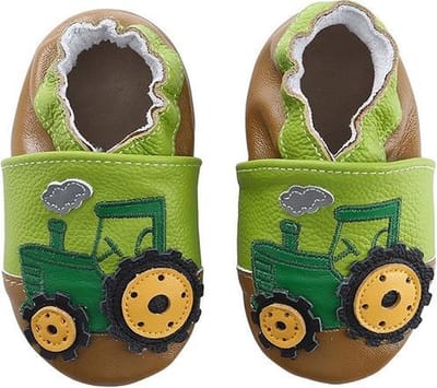 Leren babyslofjes van Baby-Slofje Tractor maat 20-21