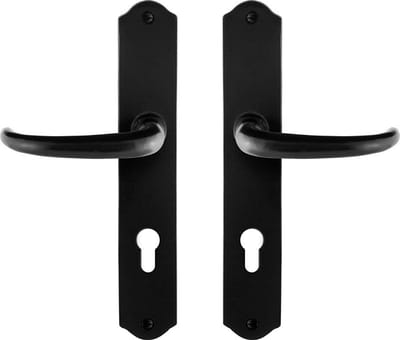 Deurkruk op schild - Smeedijzer zwart - Gietijzer - GPF - GPF6205.60 smeedijzer zwarte Deurklink Uhka op PC72, 238x41x4mm