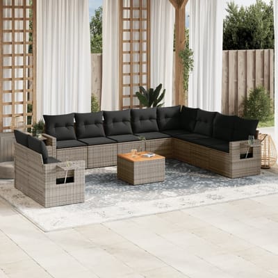 vidaXL - 11-delige - Loungeset - met - kussens - poly - rattan - grijs