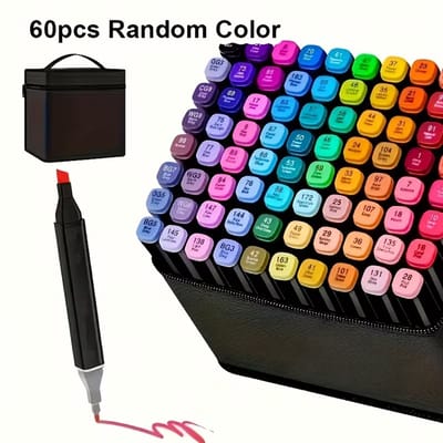 60 Kleuren Dual Tip Markers Set – Viltstiften met Brush & Fine Tip voor Tekenen en Schetsen