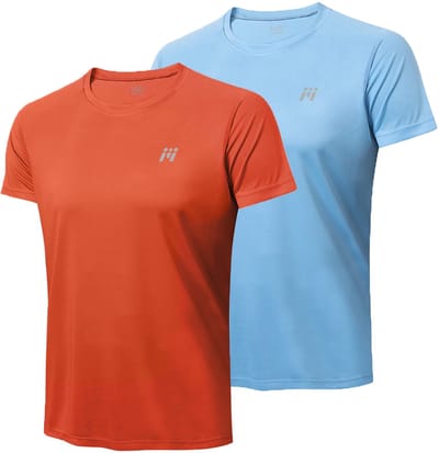 MEETYOO 2 Stuks Heren - UV beschermend surf shirt UPF 50+ Sport T-Shirt Sportkleding Man - Fitnesskleding - Jongens Kleding voor Fitness, CrossFit & Gym-Lichtblauw / Oranjerood-M