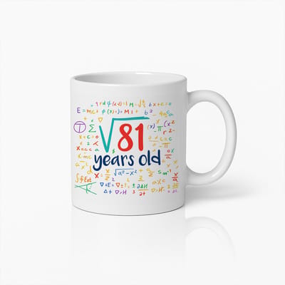 Grappige Wiskunde Verjaardag Mok 330ml – Witte Koffiemok met “√81 Years Old” Slimme Leeftijdsprint