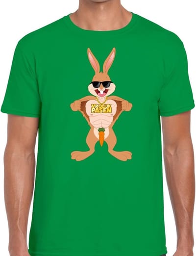 Paas thema t-shirt - Pasen - stoere paashaas - shirt voor heren - groen - Pasen funny homor kleding S