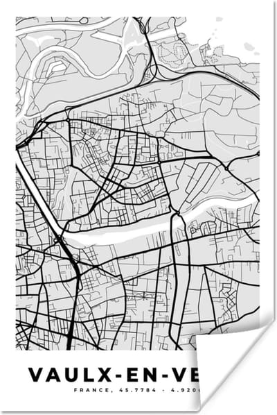 Poster Vaulx-en-Velin – Plattegrond - Frankrijk – Kaart – Stadskaart - 120x180 cm XXL