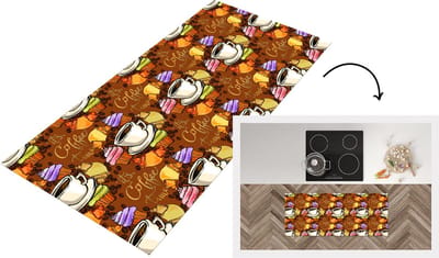 Keukenloper - Loper keuken - Koffie - Croissant - Patronen - Ontbijt - 120x50 cm - Keukenloper vinyl