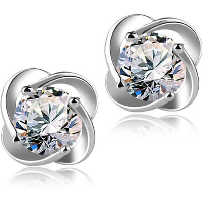 Luxe Vrouwelijke Bloem Kleine Oorknopjes Echt 925 Sterling Zilver Kleine Oorbellen Trendy Kristalsteen Bruiloftsoorbellen Voor Vrouwen white