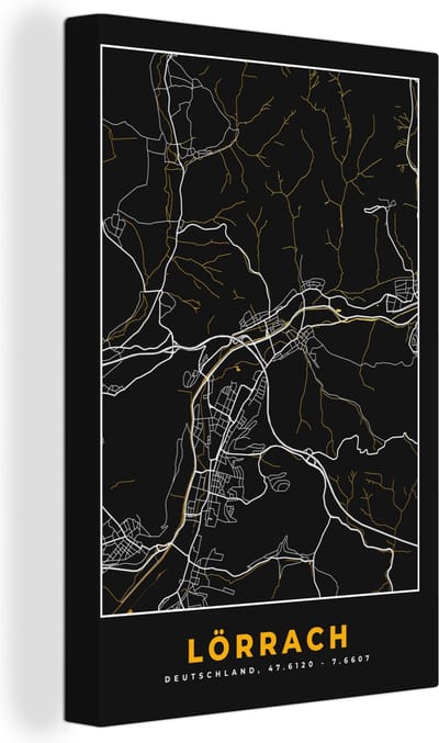 Canvas Schilderij Goud – Duitsland – Plattegrond – Gold – Stadskaart – Kaart – Lörrach - 20x30 cm - Wanddecoratie