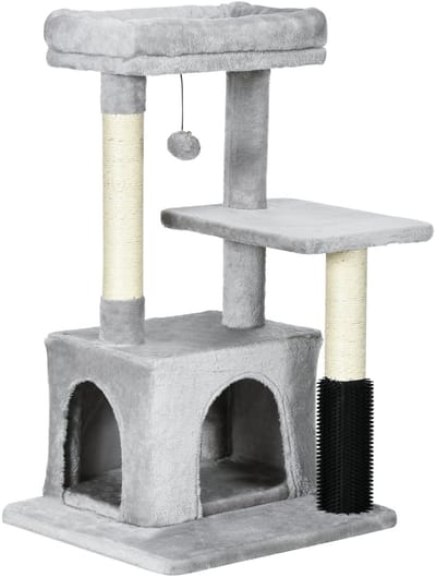 Merax Krabpaal met Kattenhuis en Wasbaar Kattenbed – Kattenboom met Speelgoed en Sisal – 85 cm – Lichtgrijs