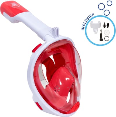Sea Turtle Snorkelmasker - Snorkel - Duikbril - Snorkelset - Full Face Masker - Volwassenen - Wit/Coral - S/M
