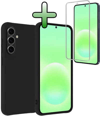 Hoesje Met Screenprotector - Geschikt voor Samsung Galaxy A57 - Sterk & Shockproof - Back Cover - Siliconen Case - Telefoon Hoes - Zwart