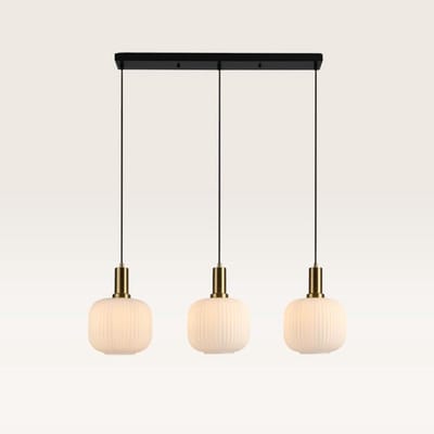 Lusenz - Hanglamp eettafel - 3 lichts Opaalglas - Design hanglamp - E27 Fitting - Dimbaar - Goud en Zwart - Voor Eetkamer, gang, woonkamer, slaapkamer - Hoogte verstelbaar - Japandi hanglamp