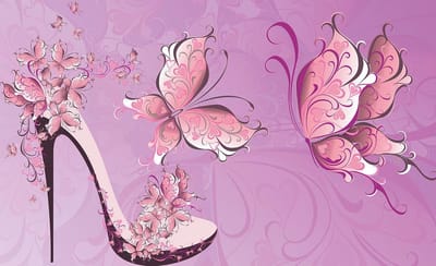 Butterflies High Heel Shoe Photo Wallcovering