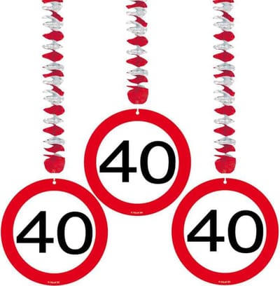 Folat - Hangdecoratie verkeersbord 40 (3 stuks)