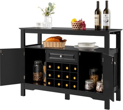 COSTWAY Dressoir keukenkast met deuren en laden, keukencommode hout, buffetkast, opbergkast, bijzetkast, wijnkast, 116 x 40 x 82 cm