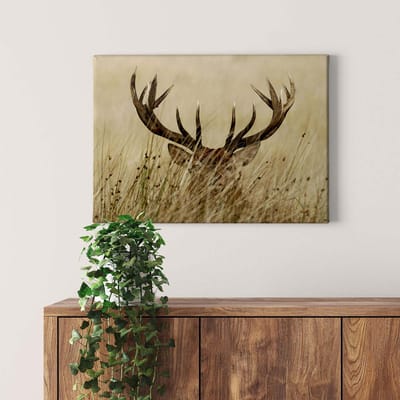 Canvas print DD123047 Watchful deer A.S. Création 0,7 x 0,5 m Beige / Creme Kantoor Hal/Gang Keuken Slaapkamer Woonkamer