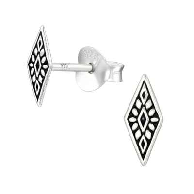 Aramat Jewels | Oorbellen | Zilveren Bali Oorbellen - Ruit Motief | | | |4mm | Zilver | Kinderen, Volwassenen | Verkleurd niet