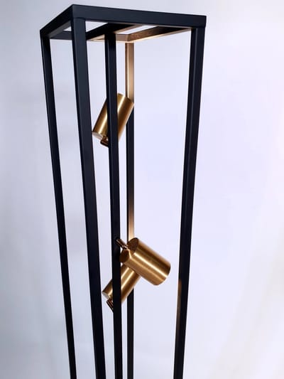 Vloerlamp - 4 Gu10 spotjes - goud / mat zwart - 166cm