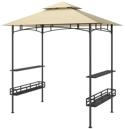 Grill Paviljoen - Grillpaviljoen met Zijplanken & Haken - BBQ Overkapping - Barbecuetent - Gazebo - Regenhoes - Tuinpaviljoen - Grillluifel voor Buitengrill - BBQ Tent - Pergola - voor Tuin, Balkon & Feesten - Beige