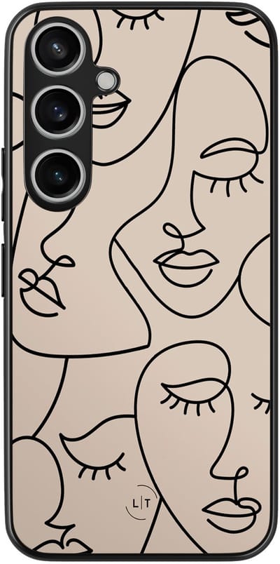 Leuke Telefoonhoesjes - Hoesje geschikt voor Samsung Galaxy A55 - Abstract faces - Backcover zwart - Print / Illustratie - Bruin
