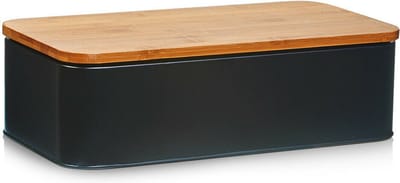 Zeller Luxe Broodtrommel - hout / zwart - met deksel - 42 x 23 x 13 cm - brooddoos - brood bewaardoos