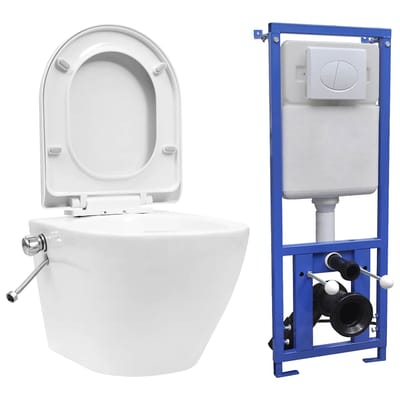 vidaXL - Hangend - toilet - randloos - met - verborgen - stortbak - keramiek - wit