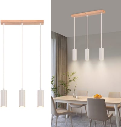 NETTLIFE Hanglamp Hout - Wit - 3xGU10 - Vintage Eetkamerlamp - Rustiek Eettafellamp Hangend - voor Keuken | Woonkamer |Slaapkamer |Restaurant | Hal-excl. lichtbron