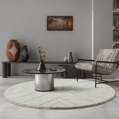 the carpet Bahar Shaggy – Hoogpolig vloerkleed met modern patroon, crème, 120 cm rond