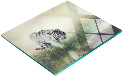 Multifunctionele decoratieve glazen snijplank voor de keuken, witte tijgerprint, 60x52 cm