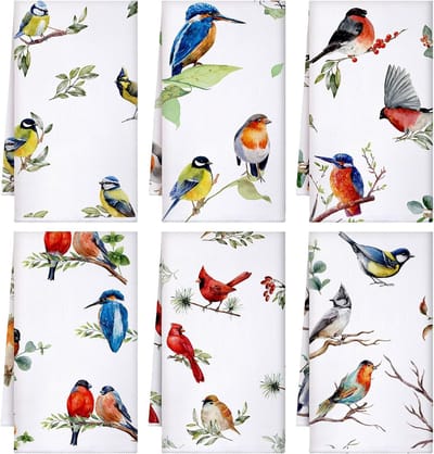 Set van 6 vogeltheedoeken, microfiber, 60 x 40 cm, natuurmotieven, absorberend