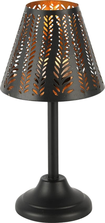 Dekoratief | Theelichthouder lamp op voet, zwart/goud, metaal, 12x12x24cm | A248132