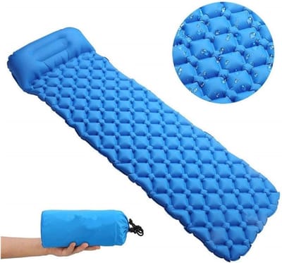 Opvouwbare Picknickdeken Draagbare Air Matras Slaapkussen Snelle Vullen Luchttas Super Licht Opblaasbare Matras met kussensleven Reddingskussen Zelfopblaasbare Luchtmatras(Blue)